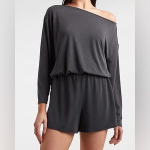 Express Silky Sueded Off The Shoulder Tee, LARGE, Black, Women’s, NEW with Tags